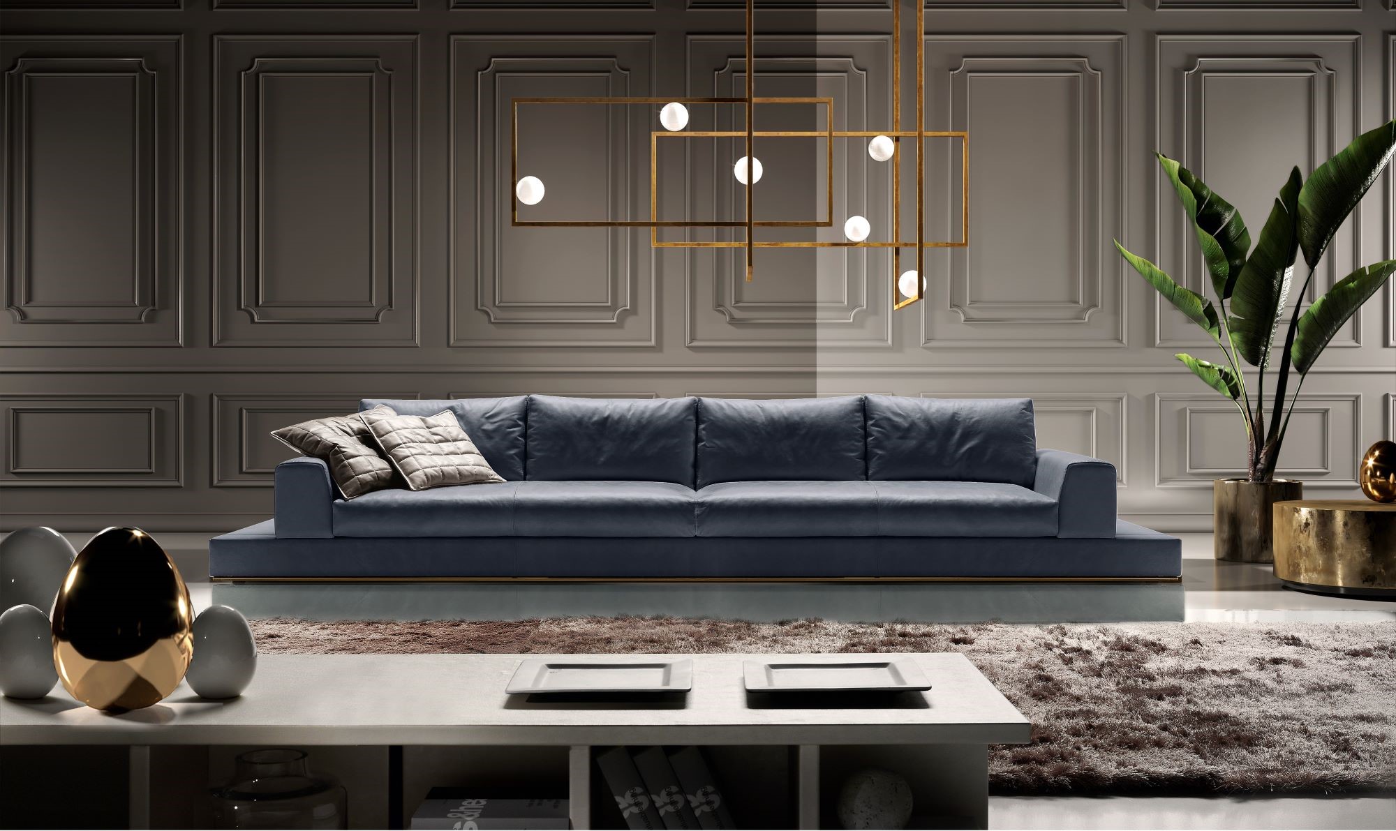 My Way Plus Evo three seater sofa with green leather upholstery, minimal design for the modern homes and living room. Made in Italy furniture by formerin italia