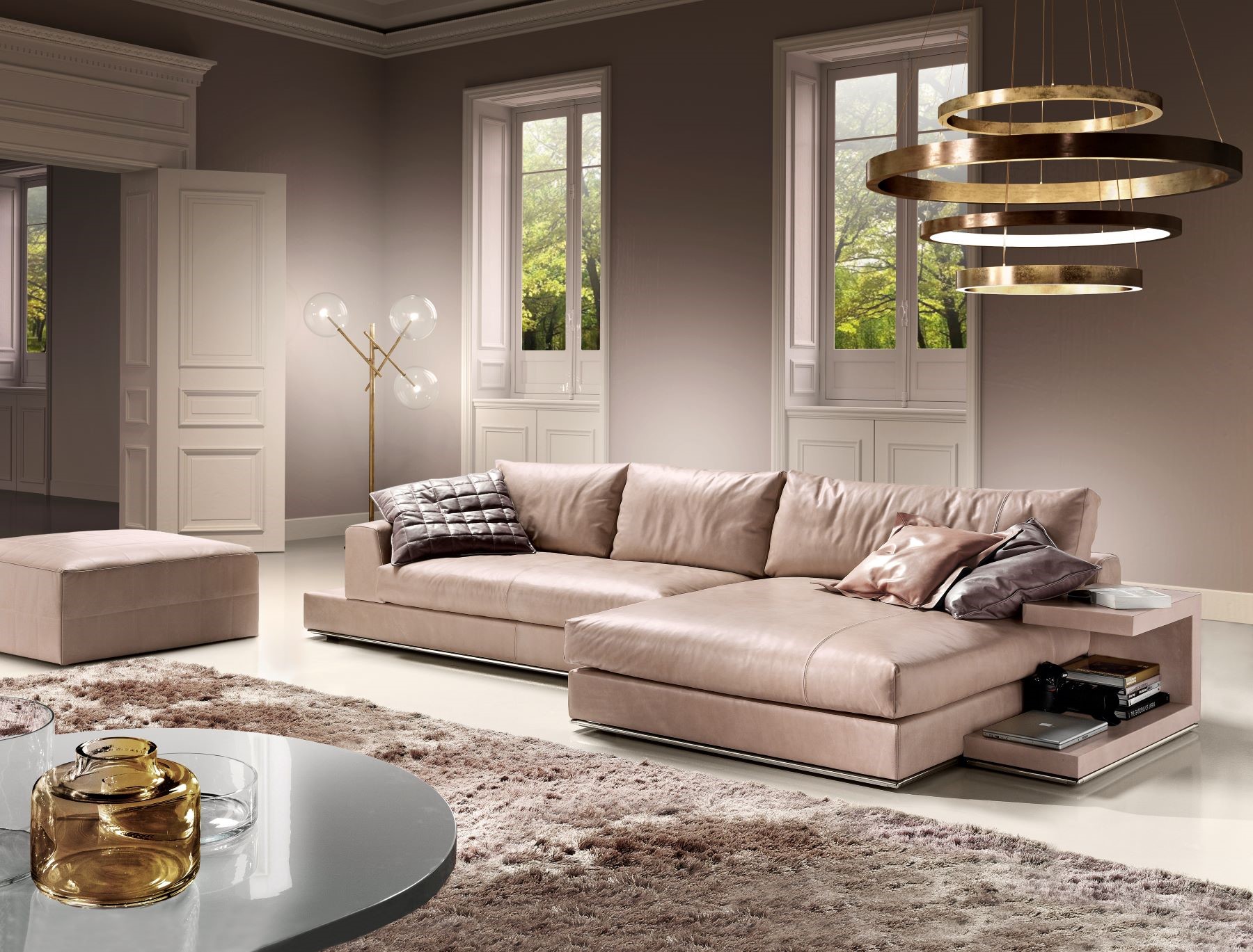 My Way Plus Evo three seater sofa with leather or fabric upholstery, minimal design for the modern homes and living room. Made in Italy furniture by formerin italia