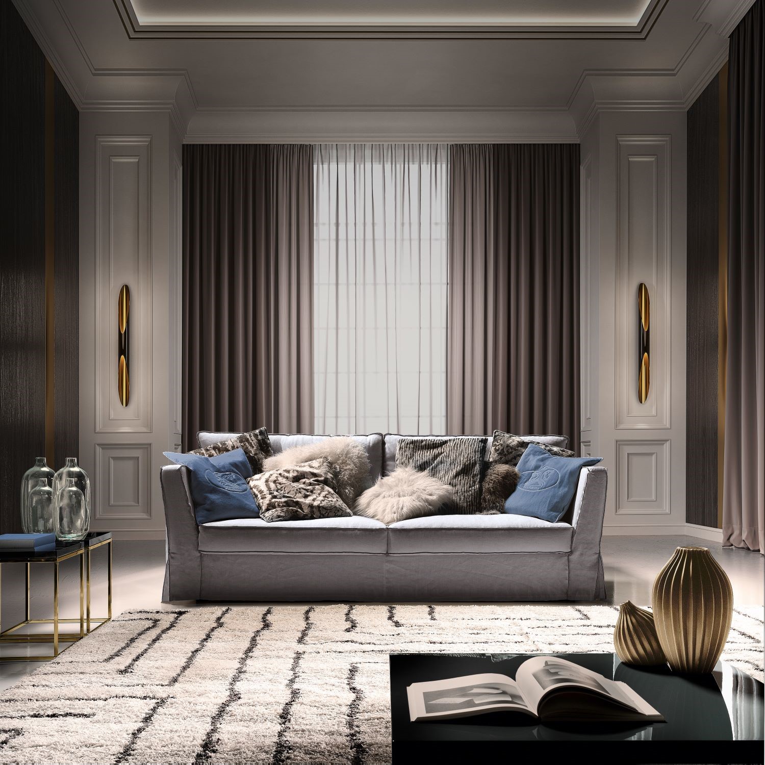Divano Otello Evo con design contemporaneo perfetto per lo stile shabby chic, morbidi cuscini e rivestimento in tessuto o pelle
