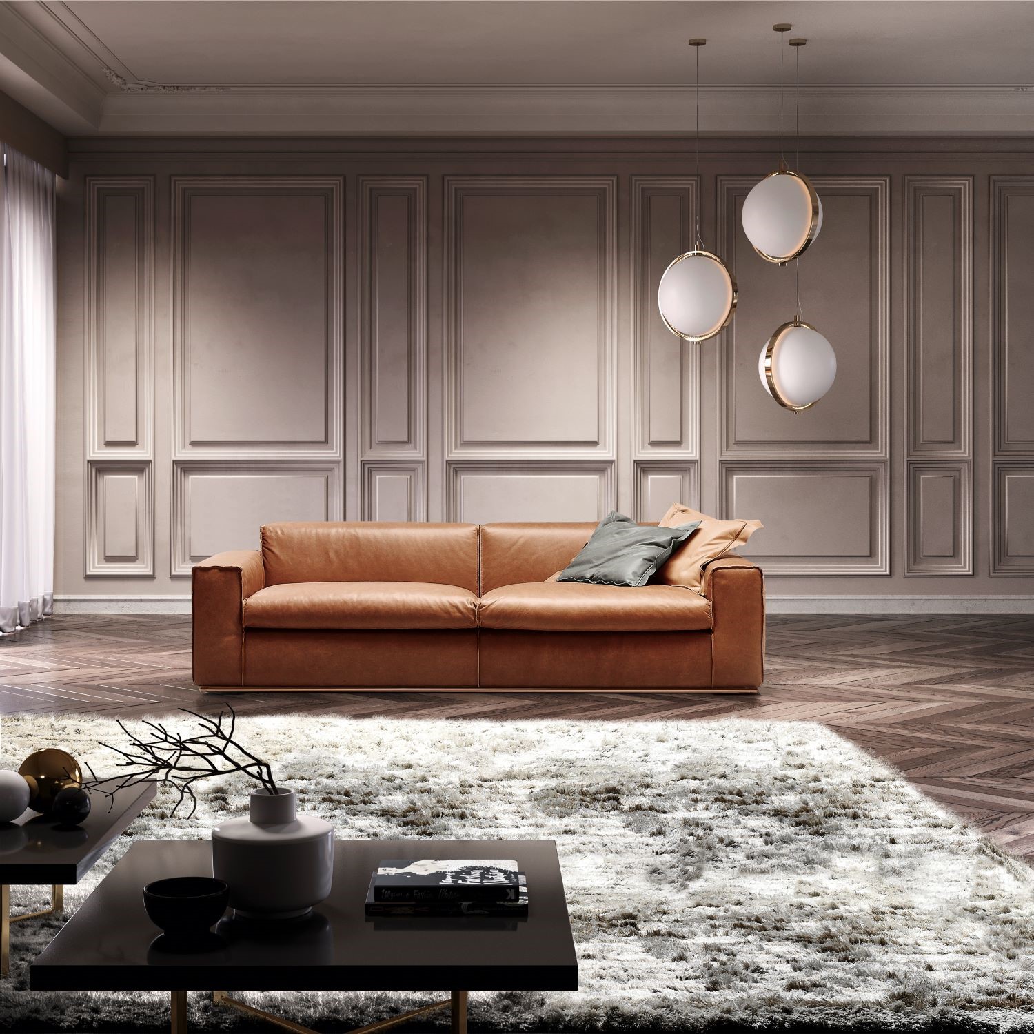 Steve Evo three seater sofa with leather, with modern and minimal design for industrial style home. Made in Italy furniture by formerin italia