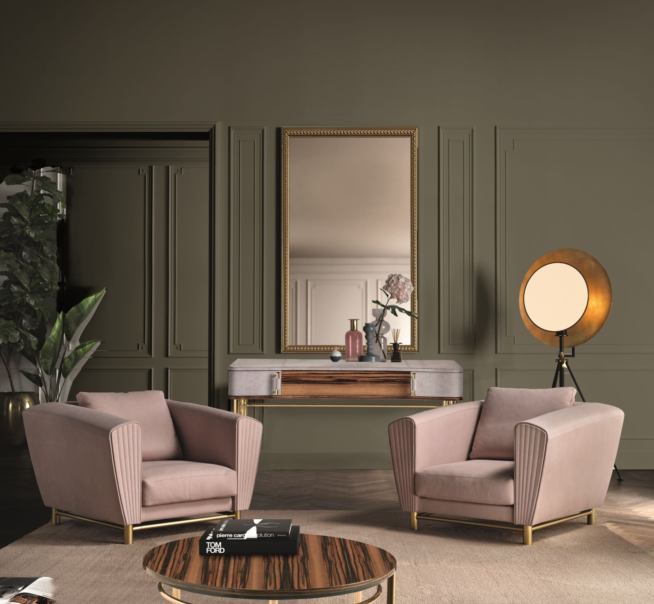 Blasy vanity by formerin italia is a perfect make up table and desk, with drawers with linen, sides drawers with compartments to storage jeweles. Adjustable mirror. Stainless steel handles with Occhio di tigre cabochon. Perfectly matching all the furniture of the Rebel Collection