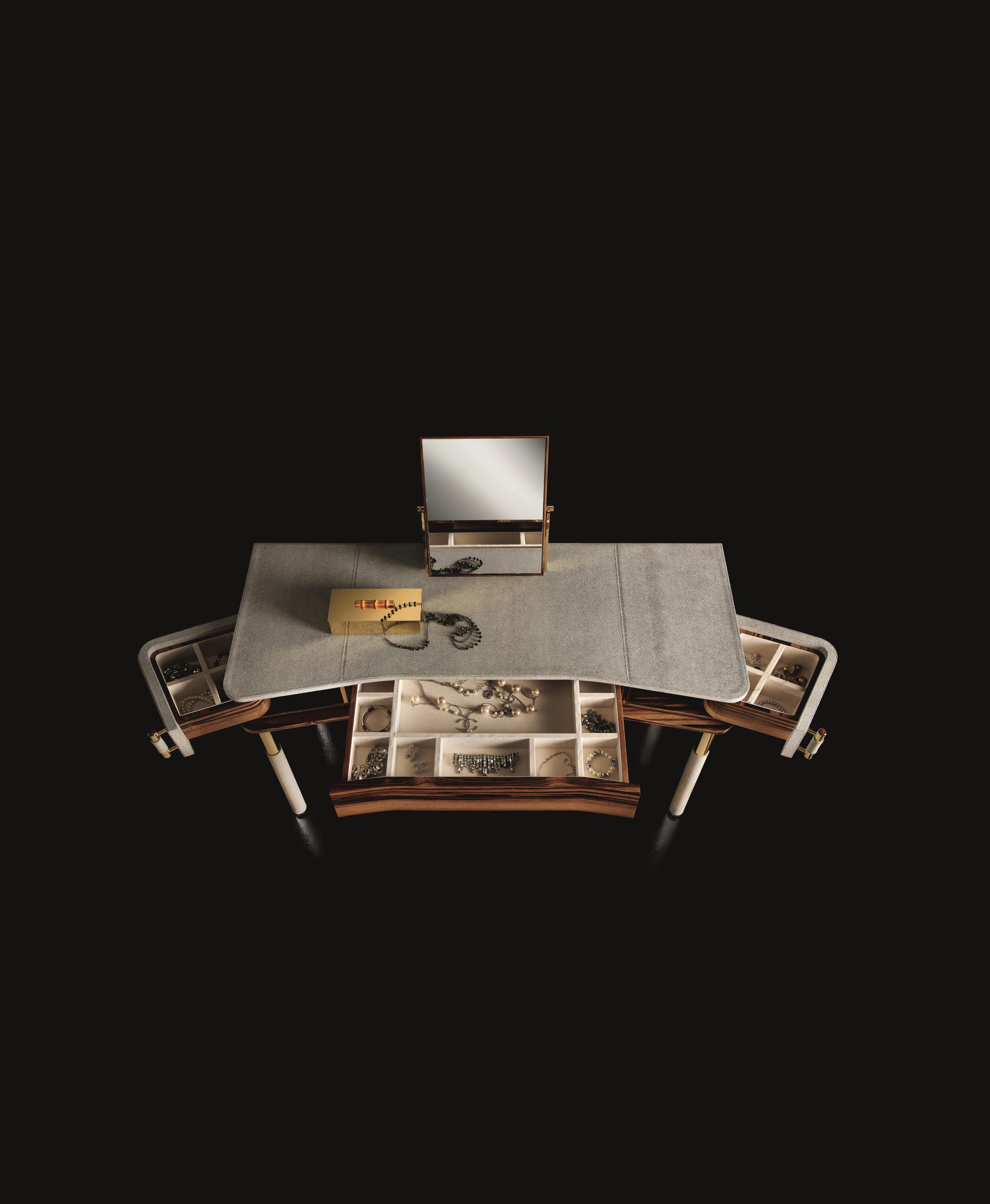 Blasy vanity by formerin italia is a perfect make up table and desk, with drawers with linen, sides drawers with compartments to storage jeweles. Adjustable mirror