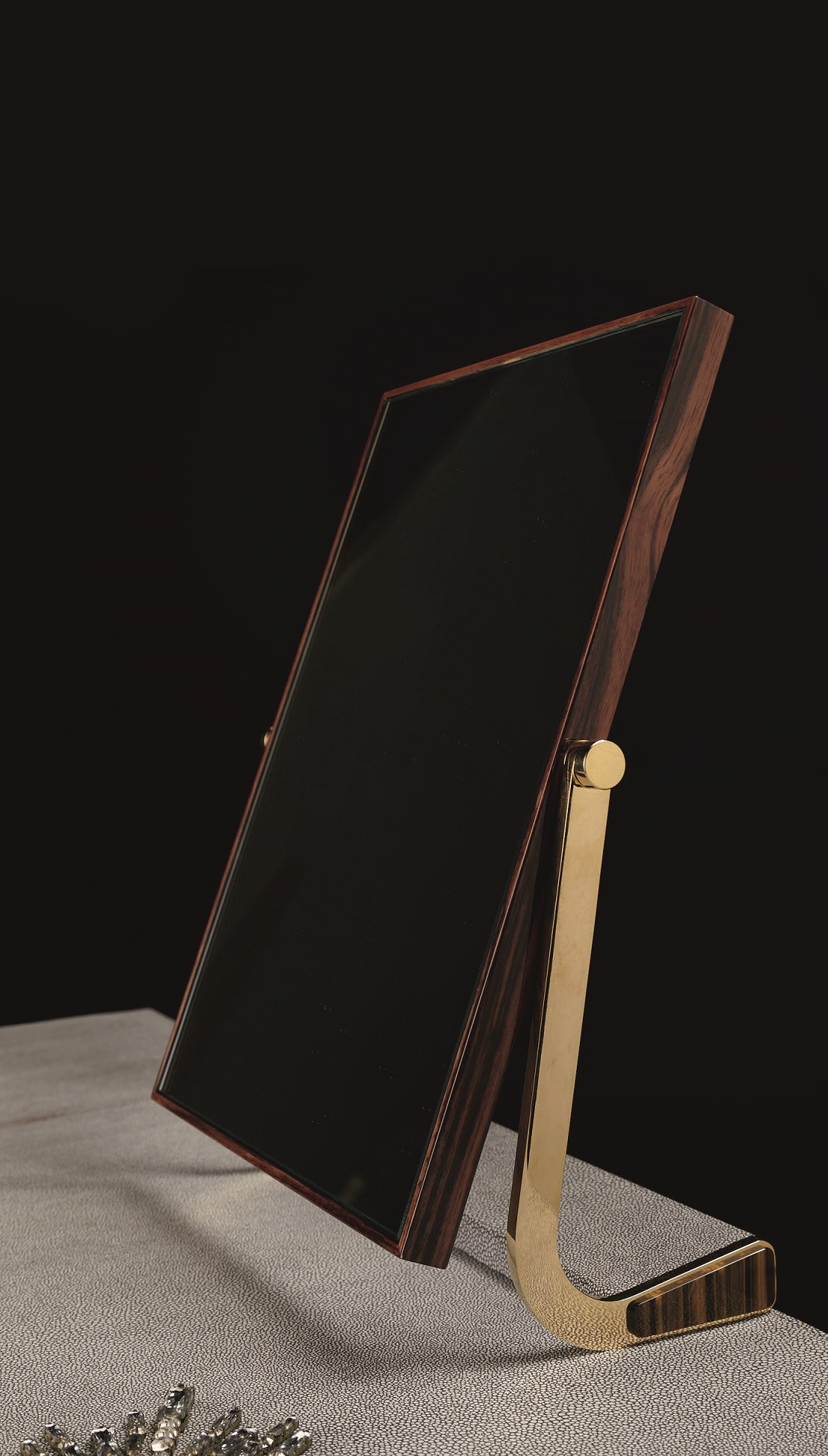 Blasy vanity by formerin italia is a perfect make up table and desk, with drawers with linen, sides drawers with compartments to storage jeweles. Adjustable mirror. Stainless steel handles with Occhio di tigre cabochon