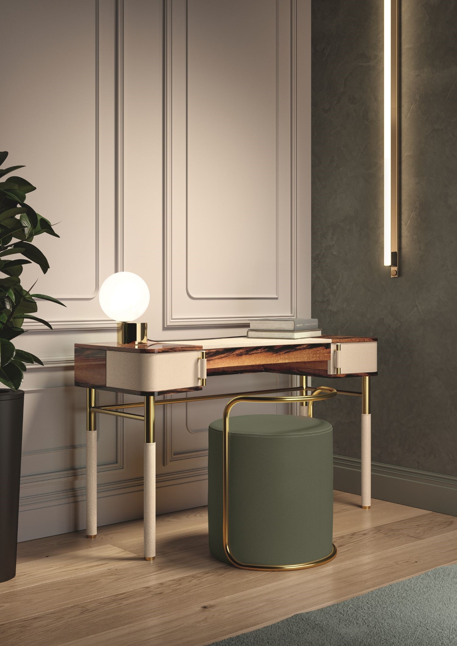 Lord upholstered pouf for desk, consolle and vanity. Upholstered with leather or fabric. Made in Italy furniture by formerin italia