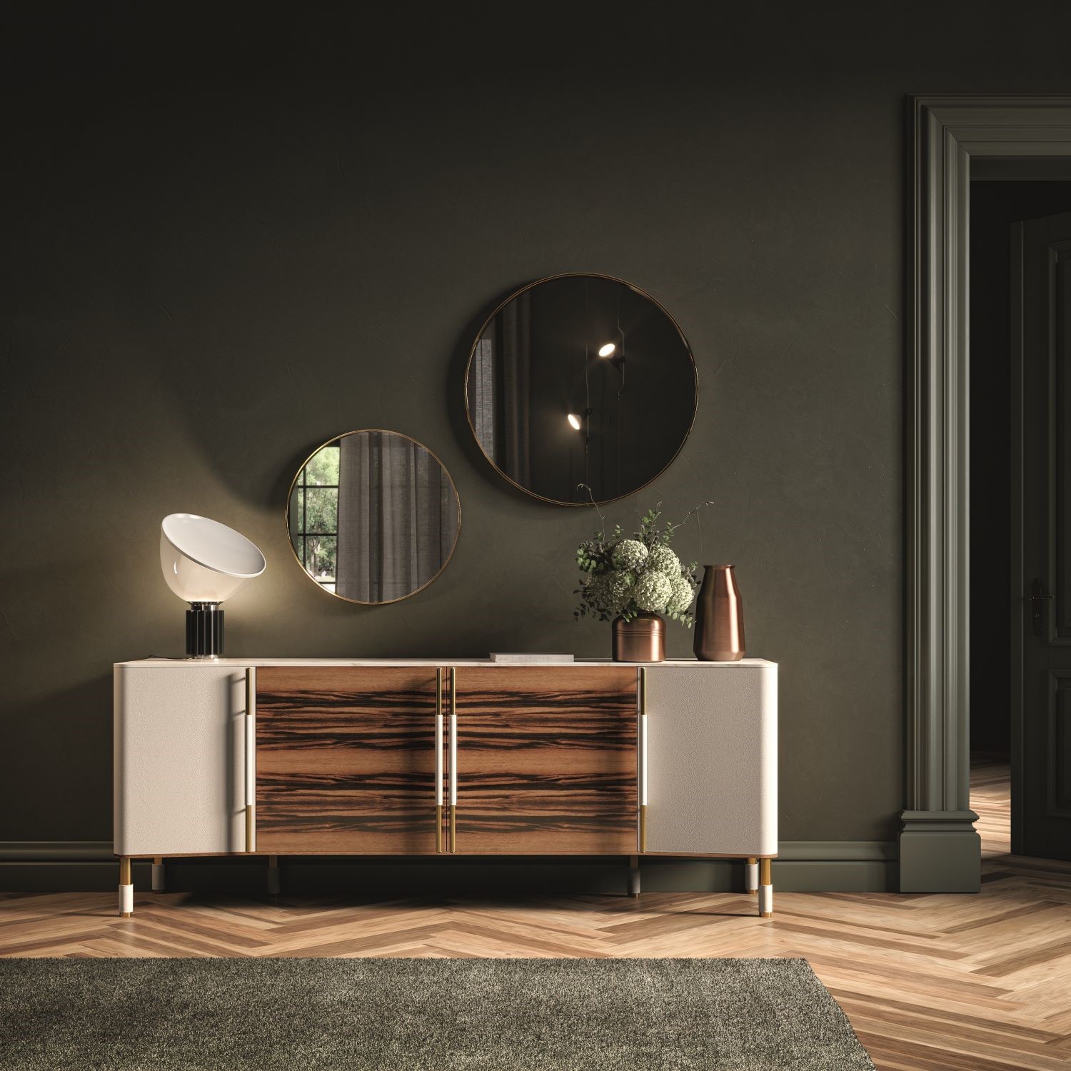 Evy sideboard with marble top and glass shelves and drawers made in italy furniture by formerin italia