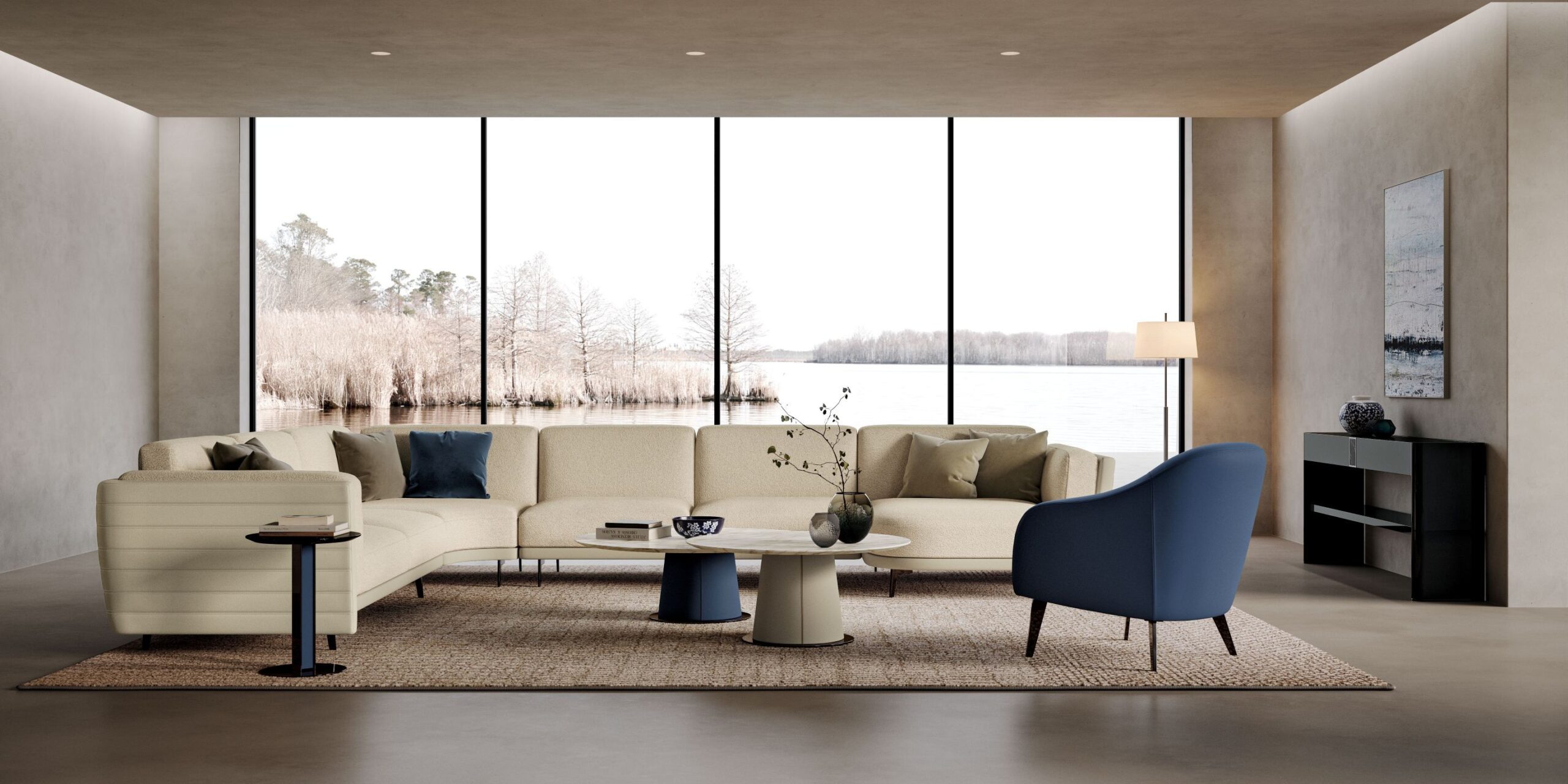 formerin italia Stylish living room with Kelly sofa and neutral color palette