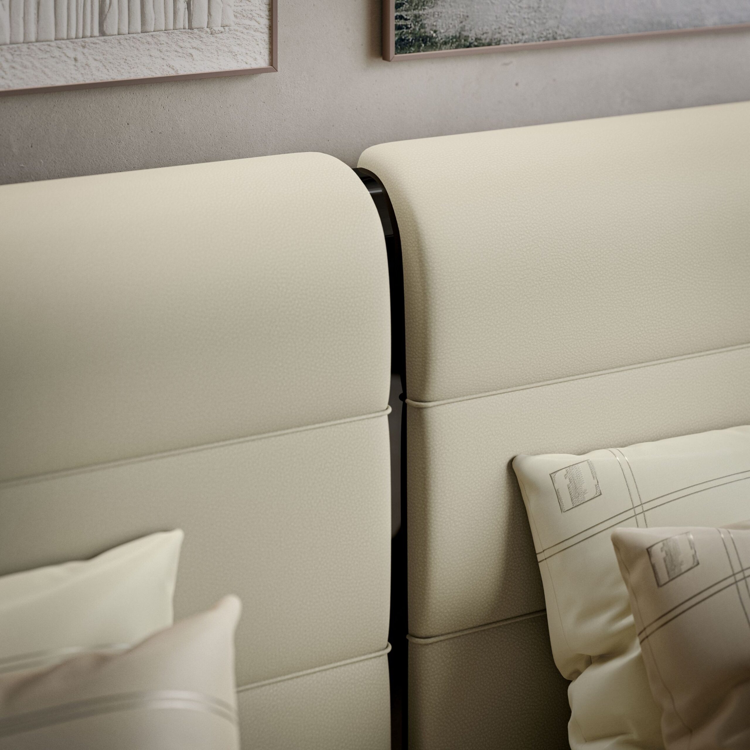 Minimalist bedroom with Dune bed and neutral color palette formerin italia