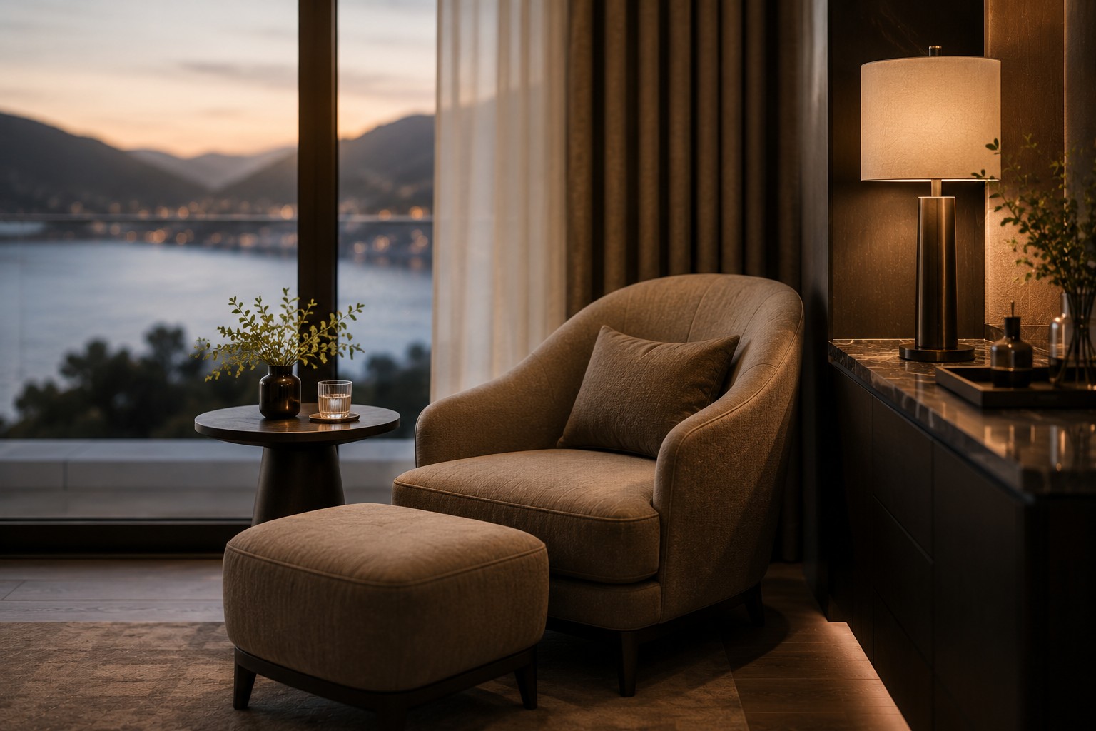 How can comfort enhance the perception of luxury in a hotel room through ergonomic furniture, lighting and interior design
